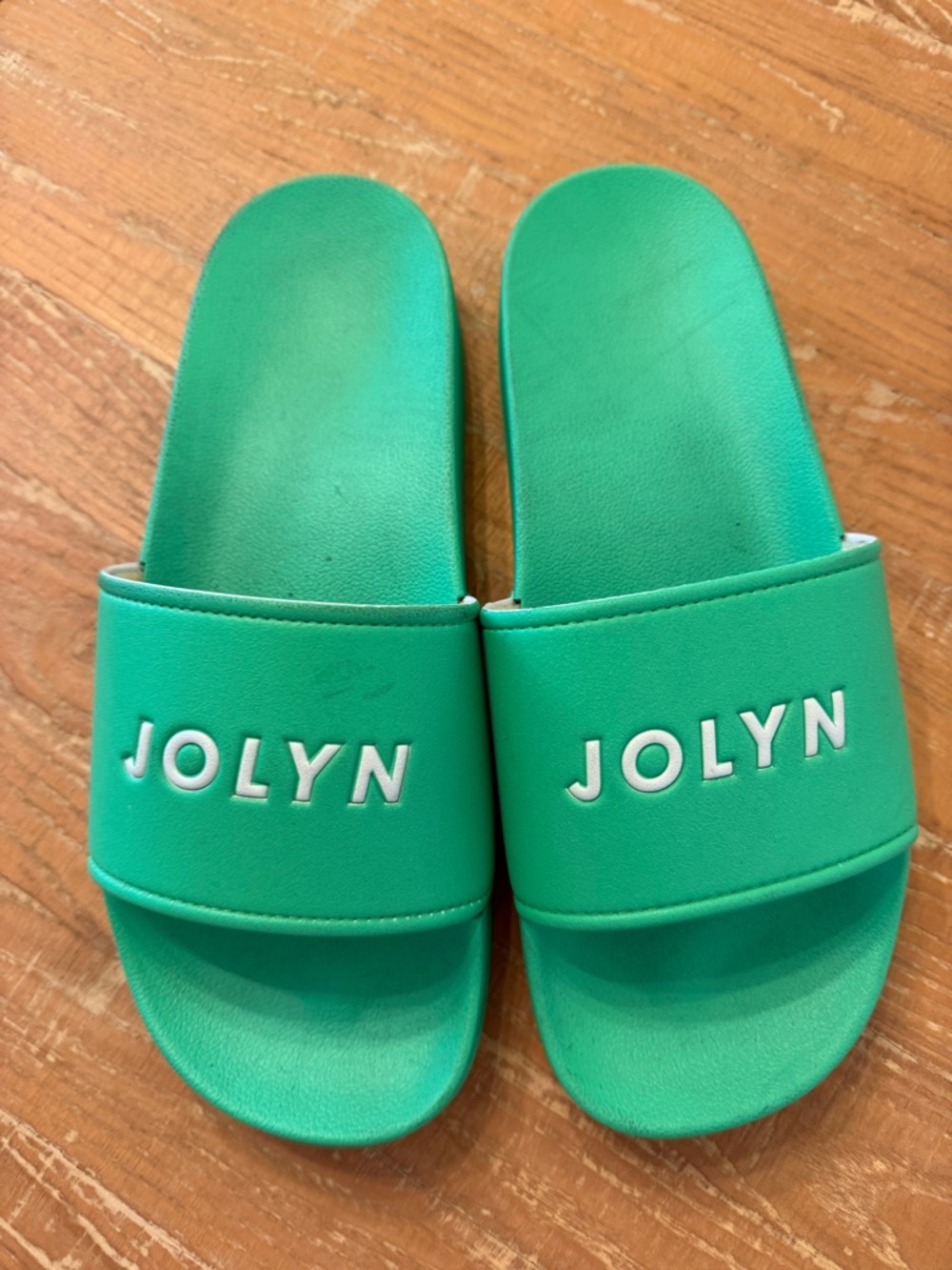 Jolyn Clothing Green Slide Sandals with White Logo